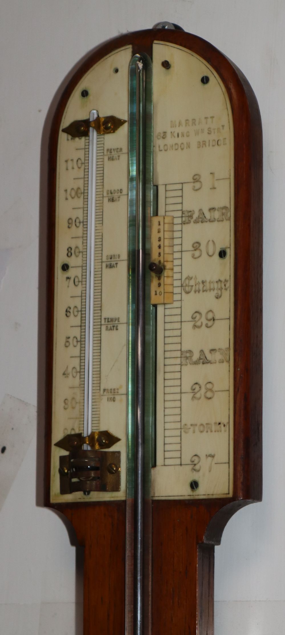 A Victorian oak stick barometer, H.92cm